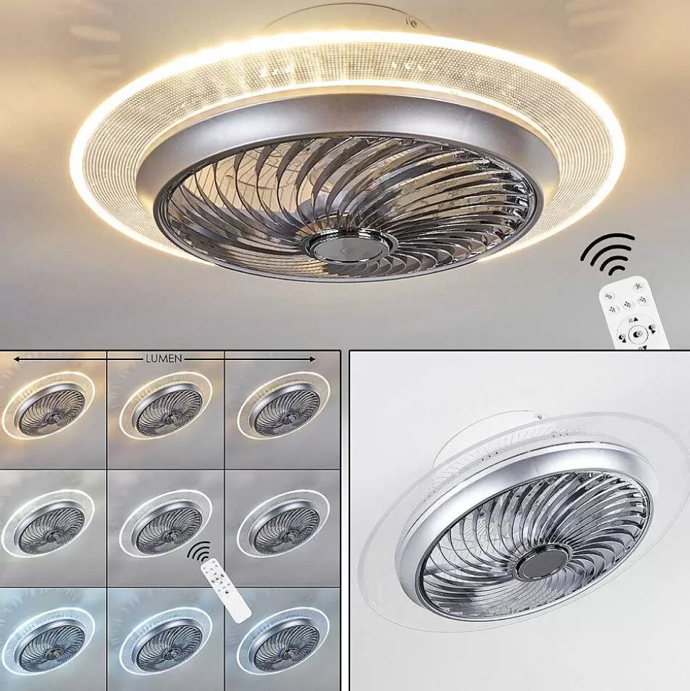 hofstein Plafonniers Et Lustres Ventilateurs>Ventilateur De Plafond Tamworth Led Argente, Transparent, 1 Lumiere, Telecommandes