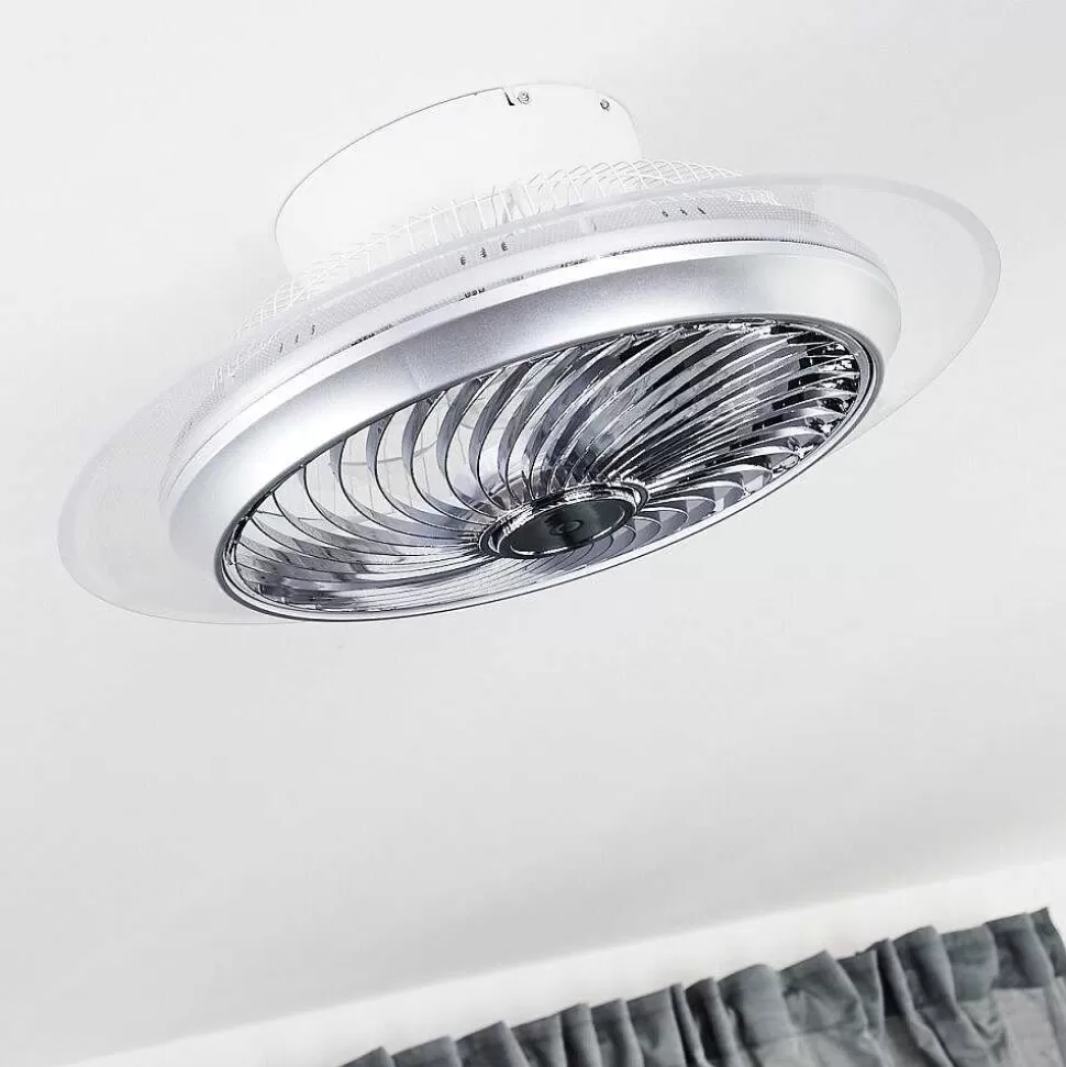 hofstein Plafonniers Et Lustres Ventilateurs>Ventilateur De Plafond Tamworth Led Argente, Transparent, 1 Lumiere, Telecommandes