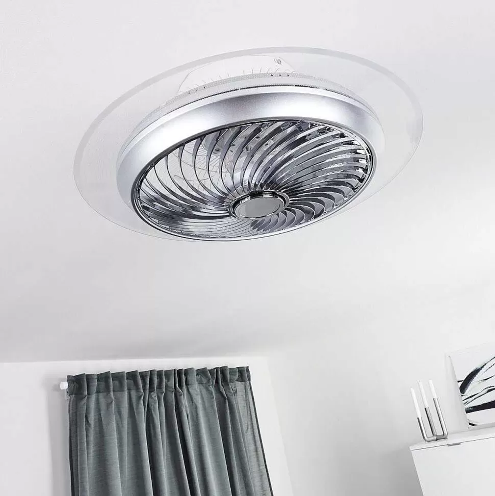 hofstein Plafonniers Et Lustres Ventilateurs>Ventilateur De Plafond Tamworth Led Argente, Transparent, 1 Lumiere, Telecommandes