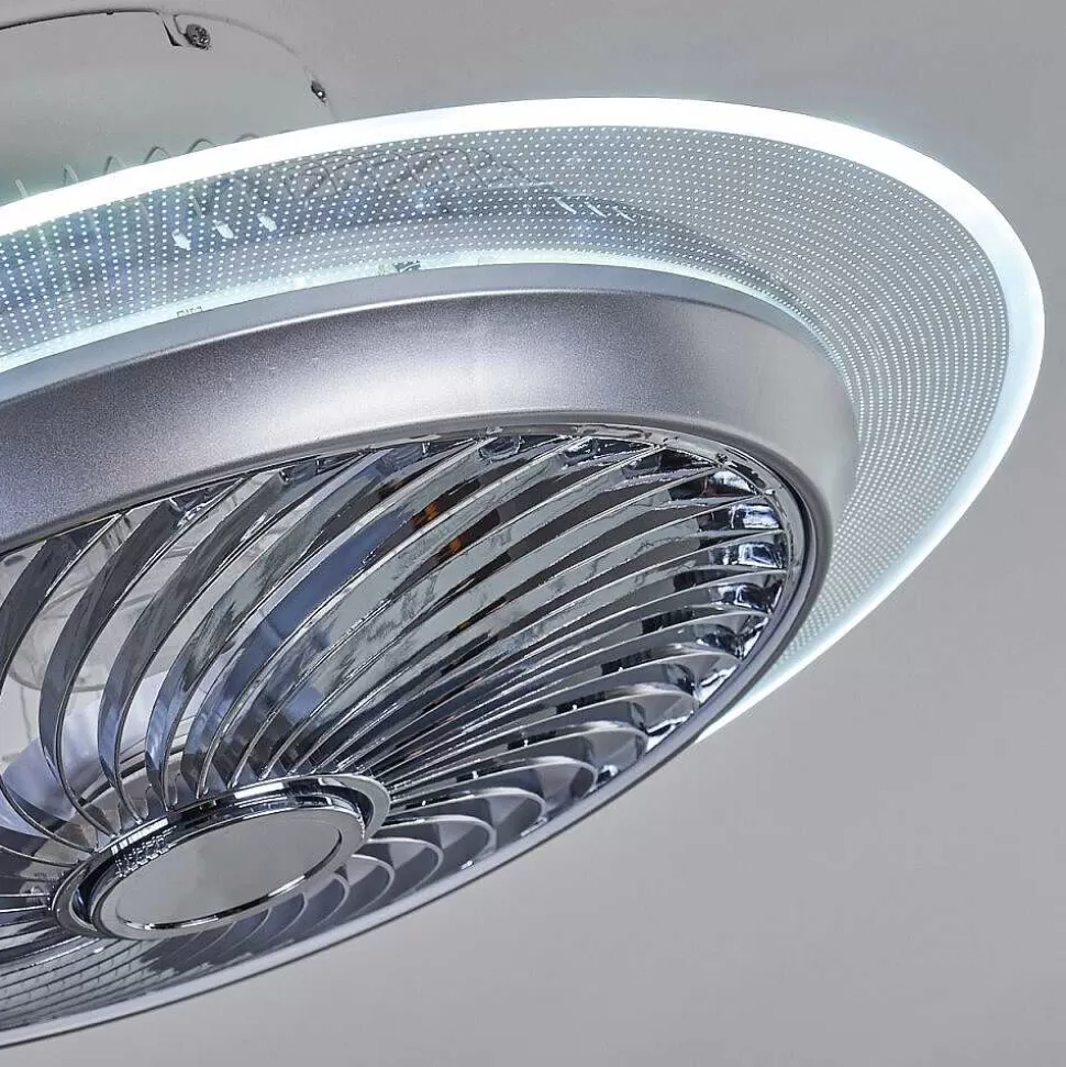 hofstein Plafonniers Et Lustres Ventilateurs>Ventilateur De Plafond Tamworth Led Argente, Transparent, 1 Lumiere, Telecommandes