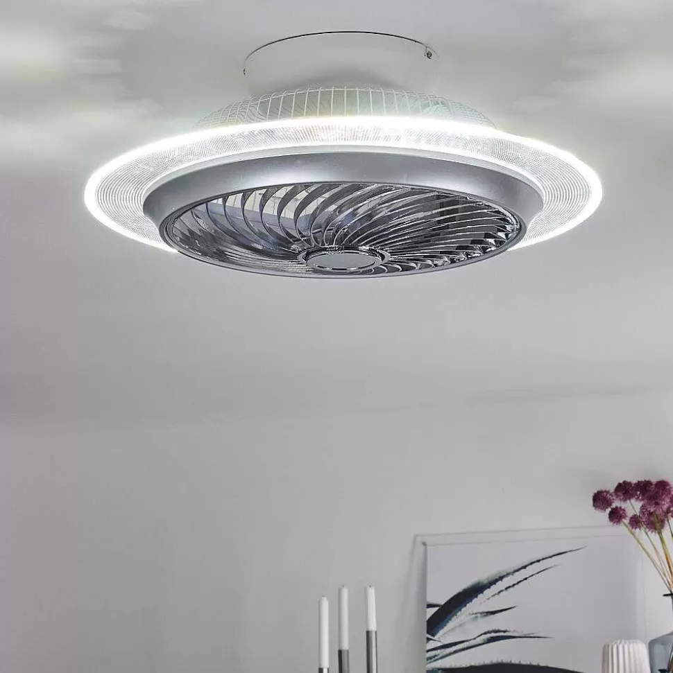 hofstein Plafonniers Et Lustres Ventilateurs>Ventilateur De Plafond Tamworth Led Argente, Transparent, 1 Lumiere, Telecommandes