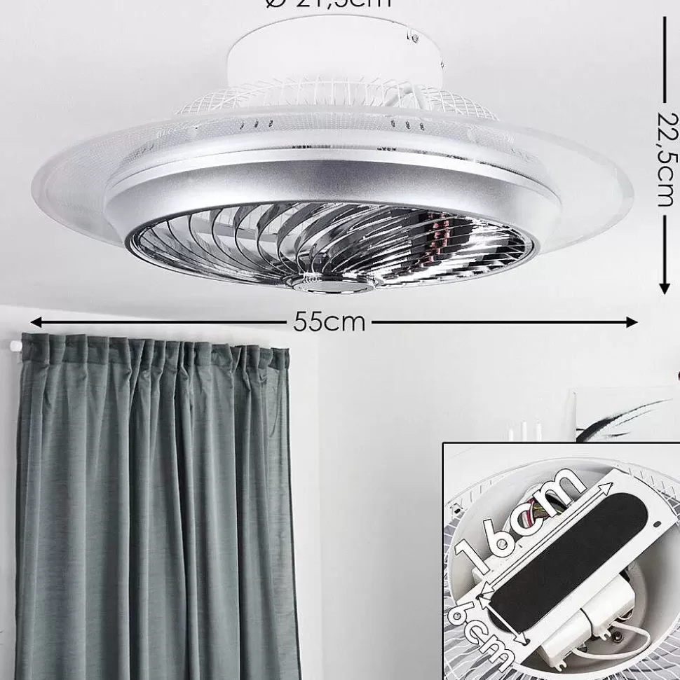 hofstein Plafonniers Et Lustres Ventilateurs>Ventilateur De Plafond Tamworth Led Argente, Transparent, 1 Lumiere, Telecommandes