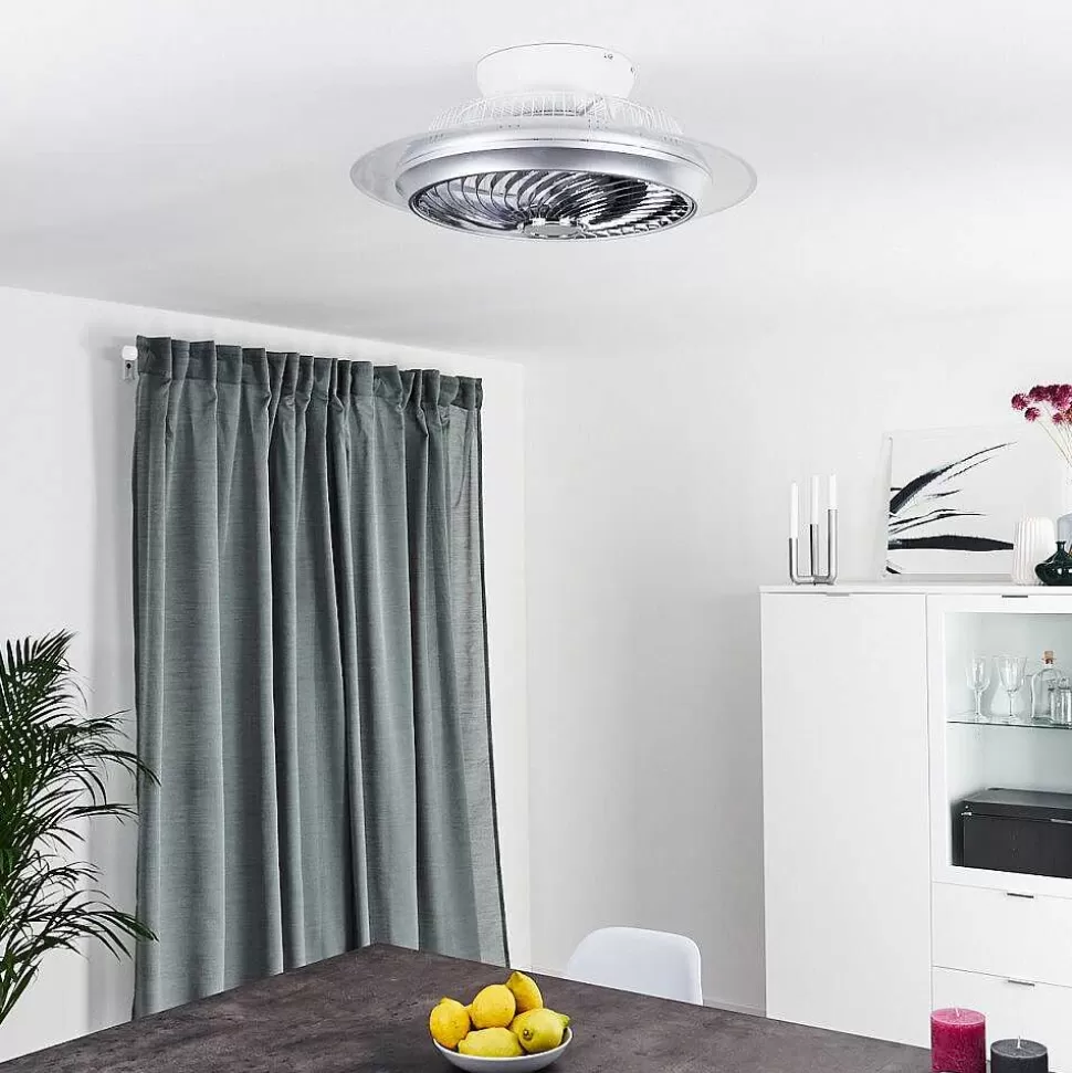 hofstein Plafonniers Et Lustres Ventilateurs>Ventilateur De Plafond Tamworth Led Argente, Transparent, 1 Lumiere, Telecommandes