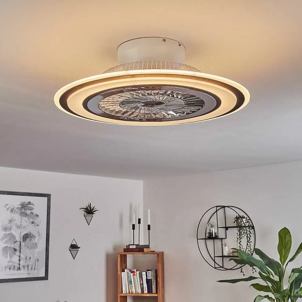hofstein Plafonniers Et Lustres Ventilateurs>Ventilateur De Plafond Terradura Led Chrome, Noir, Blanc, 1 Lumiere, Telecommandes